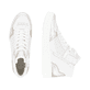 Weiße remonte Damen Sneaker High D0J70-82 mit einem Reißverschluss. Schuh von oben, liegend.