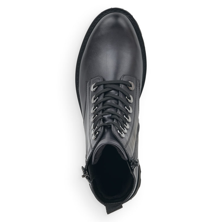 Dunkelblaue remonte Damen Biker Boots D8671-14 mit Schnürung und Reißverschluss. Schuh von oben