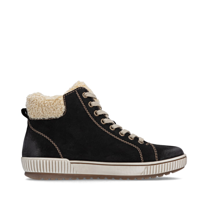 Schwarze remonte Damen Schnürstiefel D0770-03 mit wasserabweisender TEX-Membran. Schuh Innenseite.