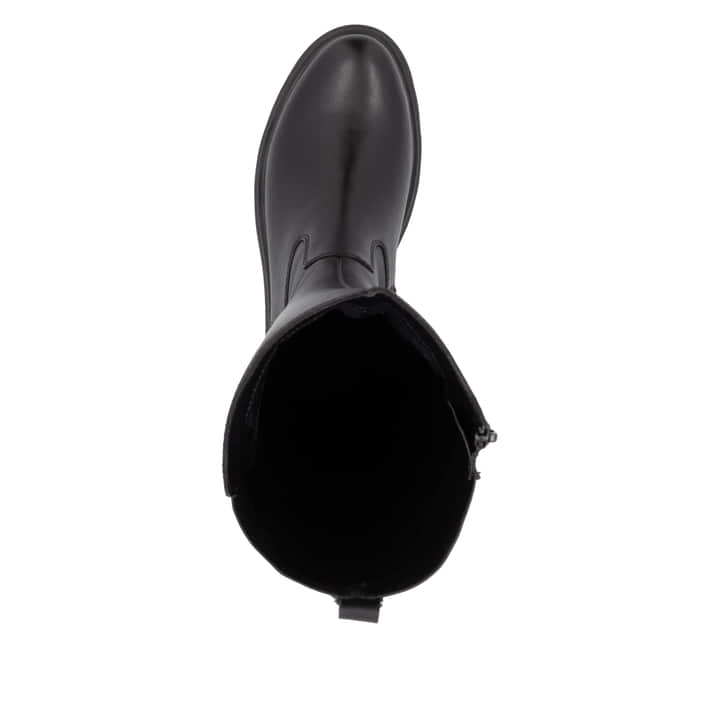Tiefschwarze remonte Hochschaftstiefel D1W77-00 mit einem Reißverschluss. Schuh Laufsohle.