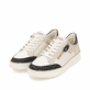 Weiße remonte Damen Sneaker D2E04-80 mit Reißverschluss sowie der Komfortweite G. Schuhpaar seitlich schräg.