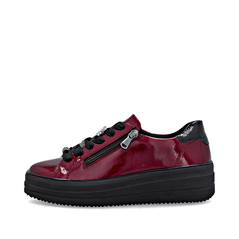 Baskets basses remonte rouges pour femme D1C09-35 avec fermeture éclair. Côté extérieur de la chaussure.