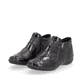 Schwarze remonte Damen Kurzstiefel R7674-04 mit einem Reißverschluss. Schuhpaar seitlich schräg.