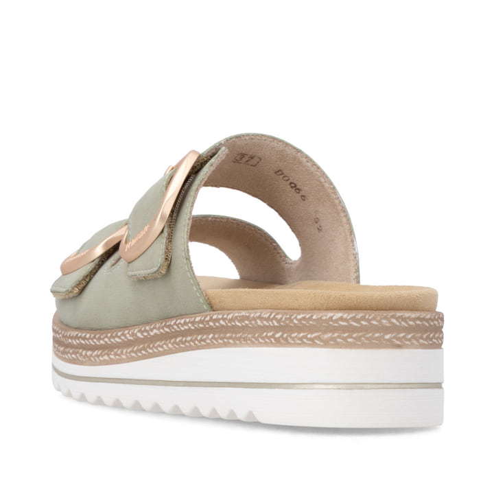 Mules remonte vertes pour femme D0Q66-52 avec boucle tendance. Chaussure vue de l'arrière.