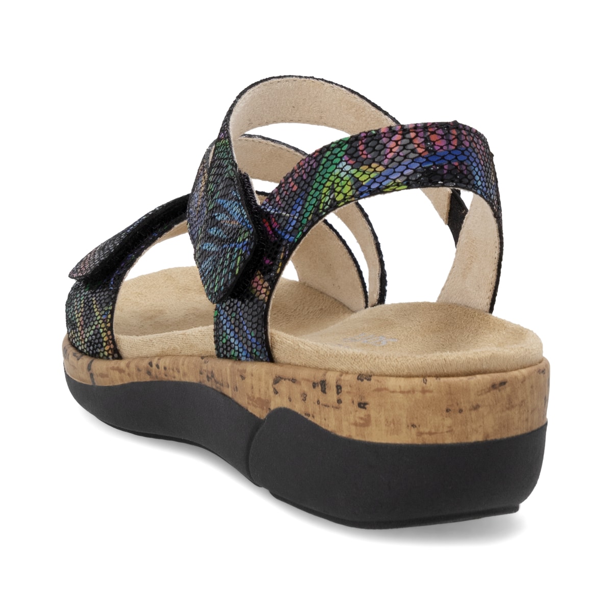 Mehrfarbige remonte Riemchensandalen R6860-91 mit einem Klettverschluss. Schuh von hinten.