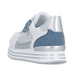 Weißblaue vegane remonte Damen Sneaker D1329-81 mit einem Reißverschluss. Schuh von hinten.