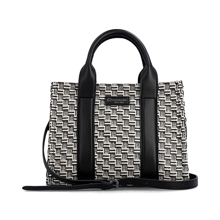 Sac à main remonte Q0767-02 noir avec motif tressé et bretelles amovibles ajustables. Devant.
