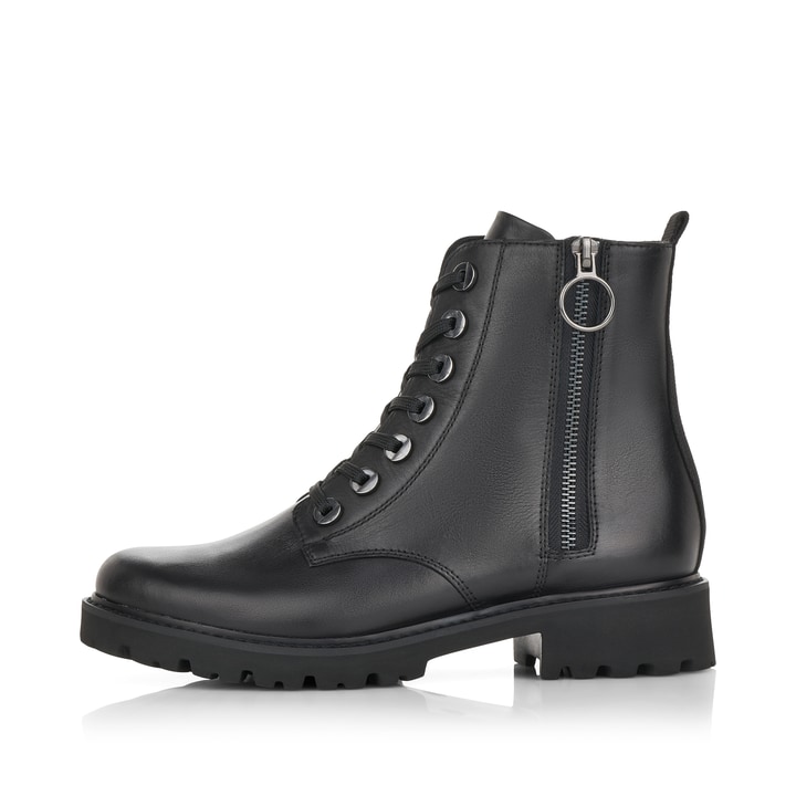 Schwarze remonte Damen Schnürstiefel D8671-01 mit einem Reißverschluss. Schuh Außenseite.