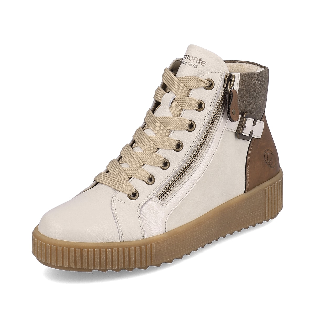 Sternenweiße remonte Damen Schnürstiefel R7997-80 mit Schnürung und Reißverschluss. Schuh seitlich schräg