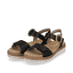 Schwarze remonte Riemchensandalen D0Q52-00 mit einem Klettverschluss. Schuhpaar seitlich schräg.