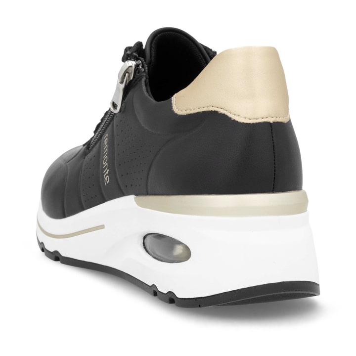 Schwarze remonte Damen Sneaker Low D2H01-03 mit einem Reißverschluss. Schuh von hinten.