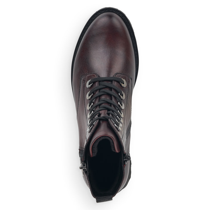 Rote remonte Damen Biker Boots D8671-35 mit markanten Ösen sowie Reißverschluss. Schuh Laufsohle.