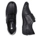 Schwarze remonte Damen Slipper R7600-04 mit Klettverschluss sowie Extraweite H. Schuh von oben, liegend.