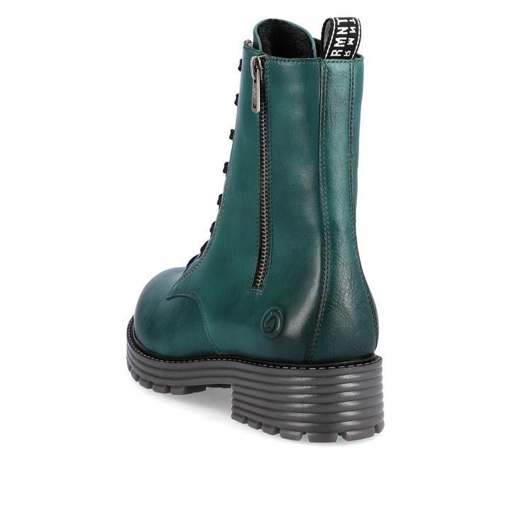 
Cyanblaue remonte Damen Schnürstiefel D0W71-12 mit Schnürung und Reißverschluss. Schuh von hinten