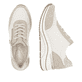 Beige-weiße remonte Damen Sneaker D0T00-60 mit Reißverschluss sowie Extraweite H. Schuh von oben, liegend.