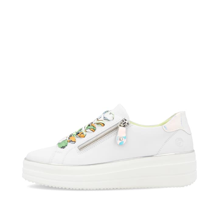 Weiße remonte Damen Sneaker Low D1C06-80 mit Reißverschluss sowie Komfortweite G. Schuh Außenseite.