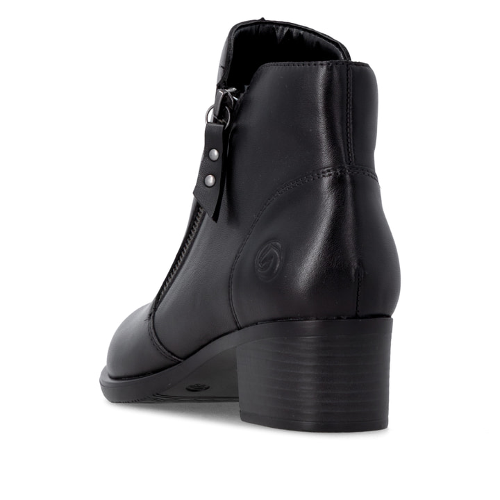 Schwarze remonte Damen Stiefeletten R5190-00 mit einem Reißverschluss. Schuh von hinten.
