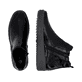 Vegane, schwarze remonte Chelsea Boots R7994-02 mit einem Reißverschluss. Schuh von oben, liegend.