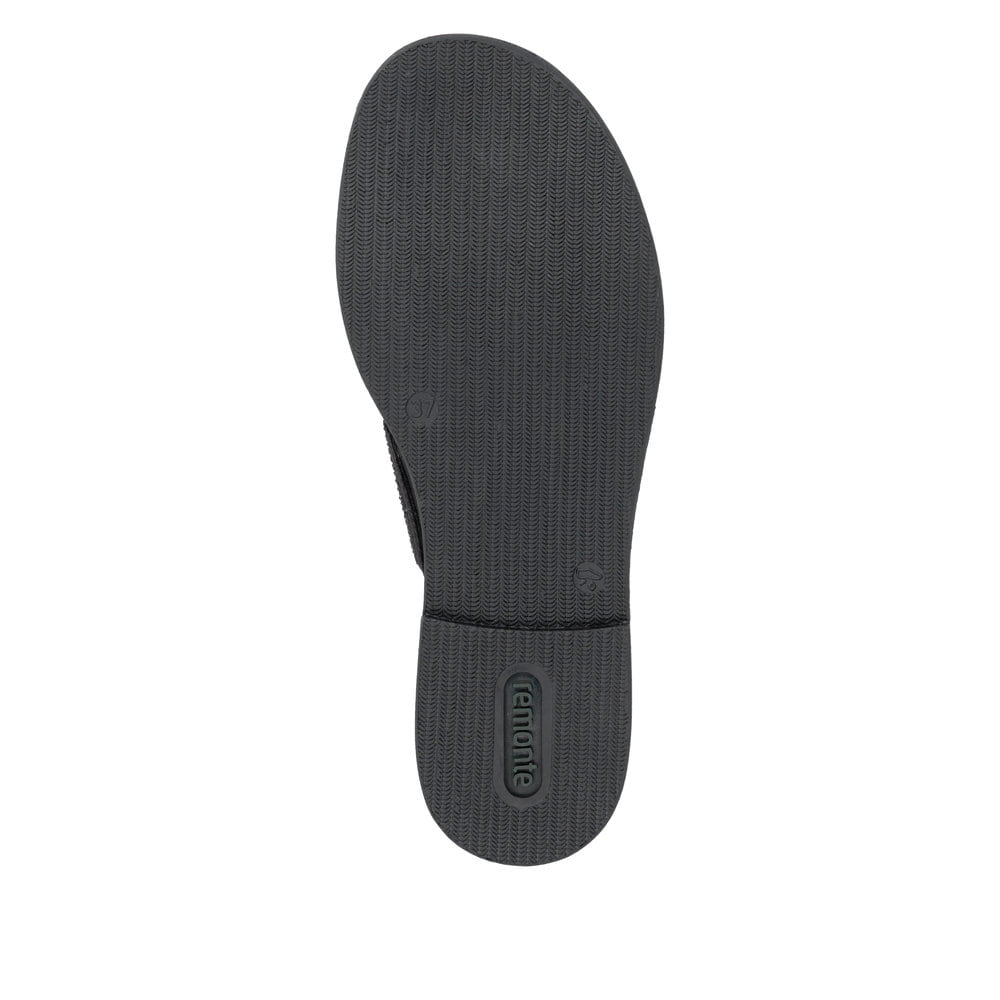 Mules remonte noires vegan pour femme D3647-00 avec bande élastique. Semelle extérieure de la chaussure.
