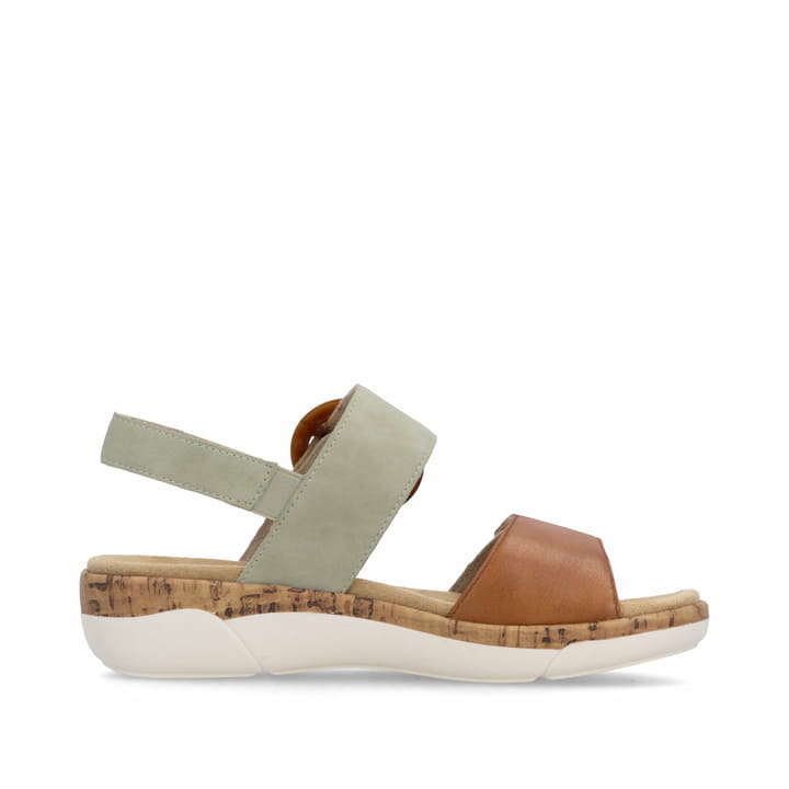 Braungrüne remonte Riemchensandalen R6853-24 mit trendiger Schnalle. Schuh Innenseite.