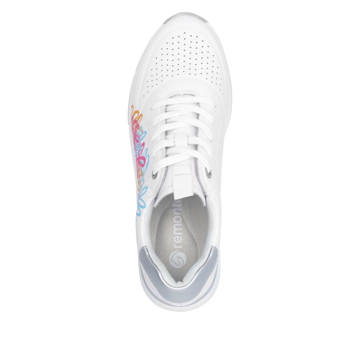 Weiße remonte Damen Sneaker Low D2H02-80 mit einer Schnürung sowie Extraweite H. Schuh von oben.