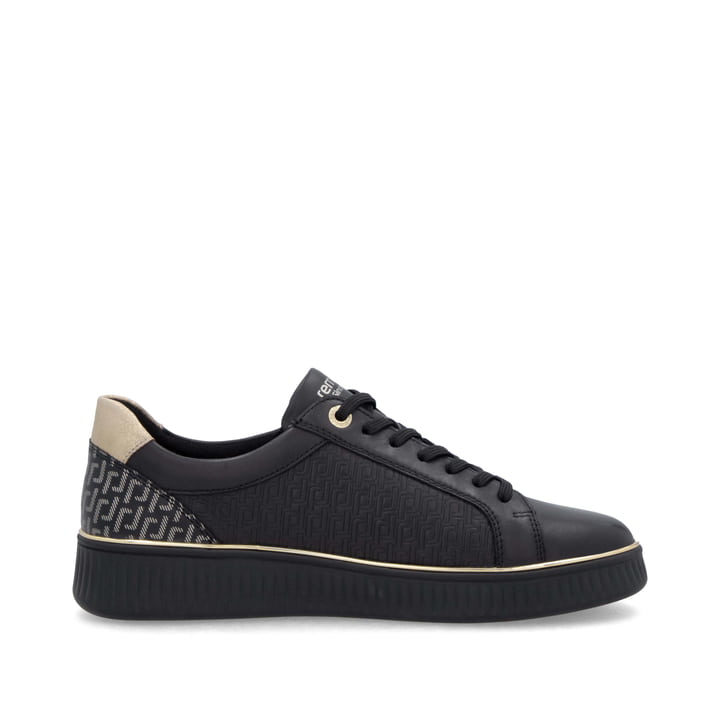 Baskets basses remonte noires pour femme D2E00-03 avec fermeture éclair. Chaussure vue de l'arrière.