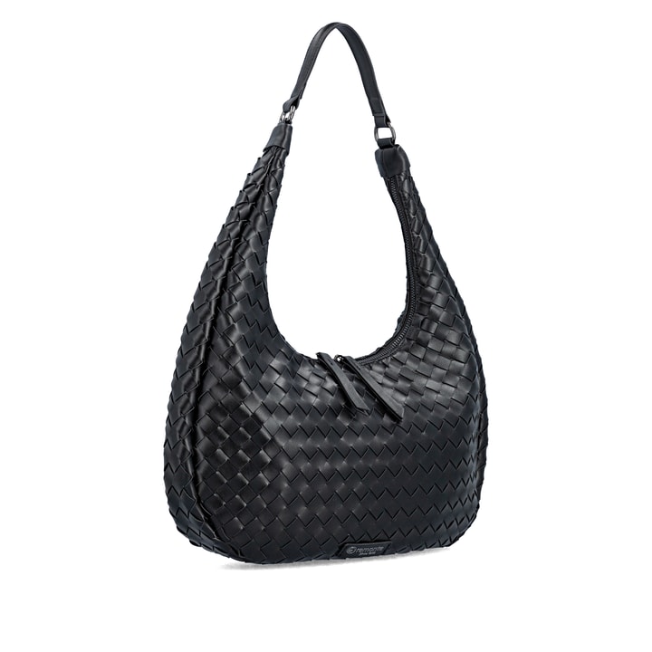 Sac à main remonte Q0774-00 noir tressé et avec compartiment zippé. Côté gauche.