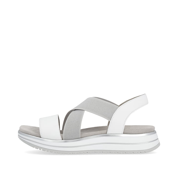 Graphitgraue remonte Damen Riemchensandalen D1J50-80 mit einem Elastikeinsatz. Schuh Außenseite.
