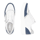 Weiße remonte Damen Sneaker Low D0J01-85 mit einem Reißverschluss. Schuh von oben, liegend.