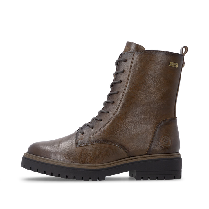 Braune remonte Damen Schnürstiefel D4B73-25 mit wasserabweisender TEX-Membran. Schuh Außenseite.
