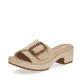 Lehmbeige remonte Damen Pantoletten D0N56-60 mit einem Klettverschluss. Schuh seitlich schräg.