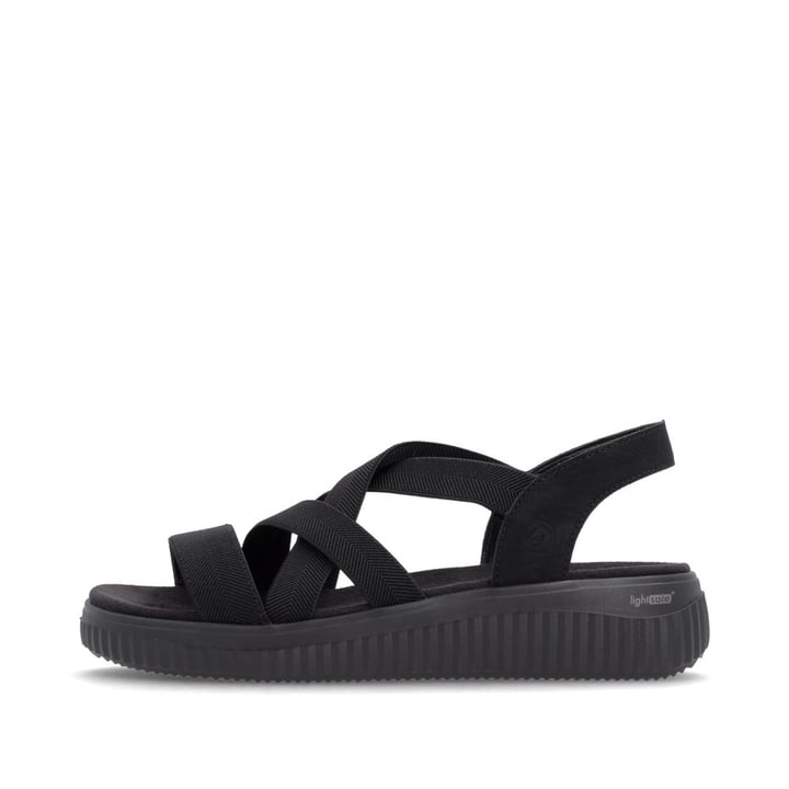 Schwarze remonte Riemchensandalen D3L52-00 mit einem Gummizug sowie Extraweite H. Schuh Außenseite.