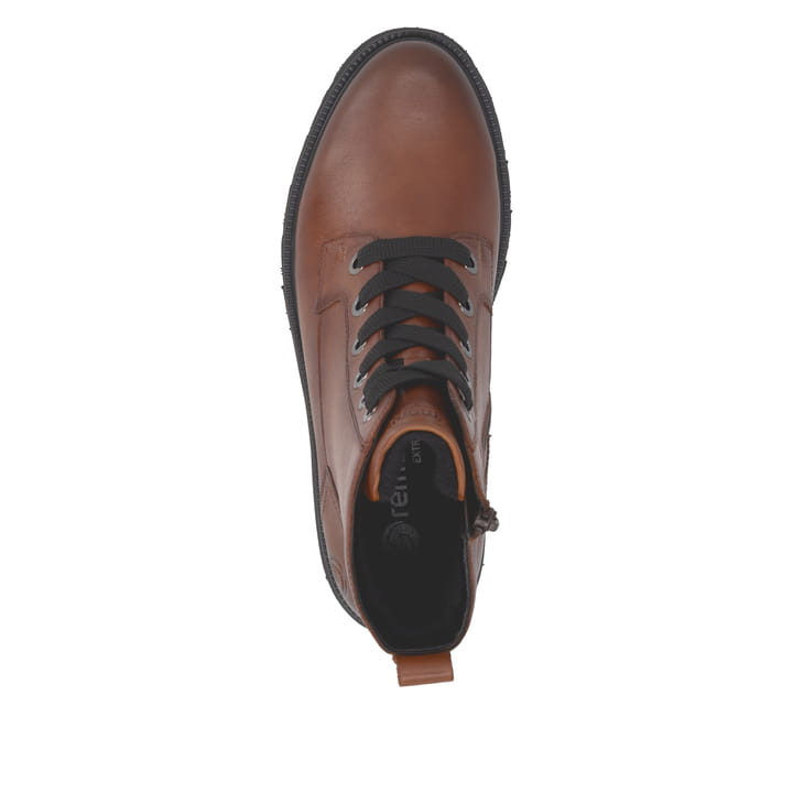 Braune remonte Damen Schnürstiefel D3S71-24 mit einem Reißverschluss. Schuh von oben.