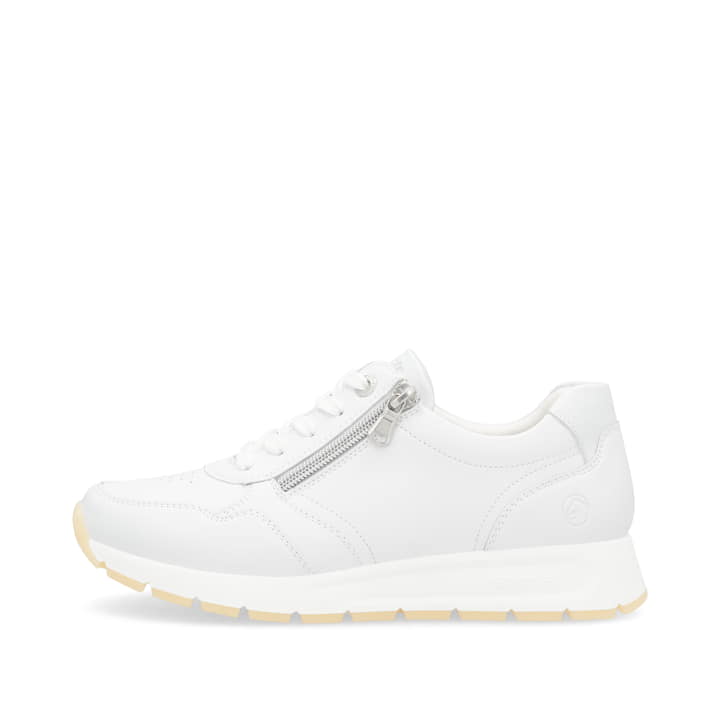 Weiße remonte Damen Sneaker Low D2G01-80 mit Reißverschluss sowie Komfortweite G. Schuh Außenseite.