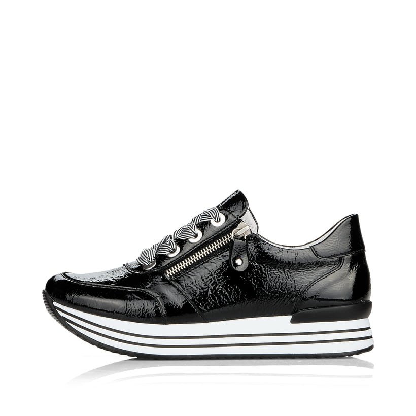 Schwarze remonte Damen Sneaker Low D1302-02 mit einem Reißverschluss. Schuh Außenseite.