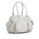 Sac à main remonte Q0769-60 blanc avec finitions métalliques et fermeture éclair. Côté gauche.