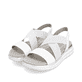 Weiße remonte Riemchensandalen D1J50-81 mit Gummizug sowie weicher Einlegesohle. Schuhpaar seitlich schräg.