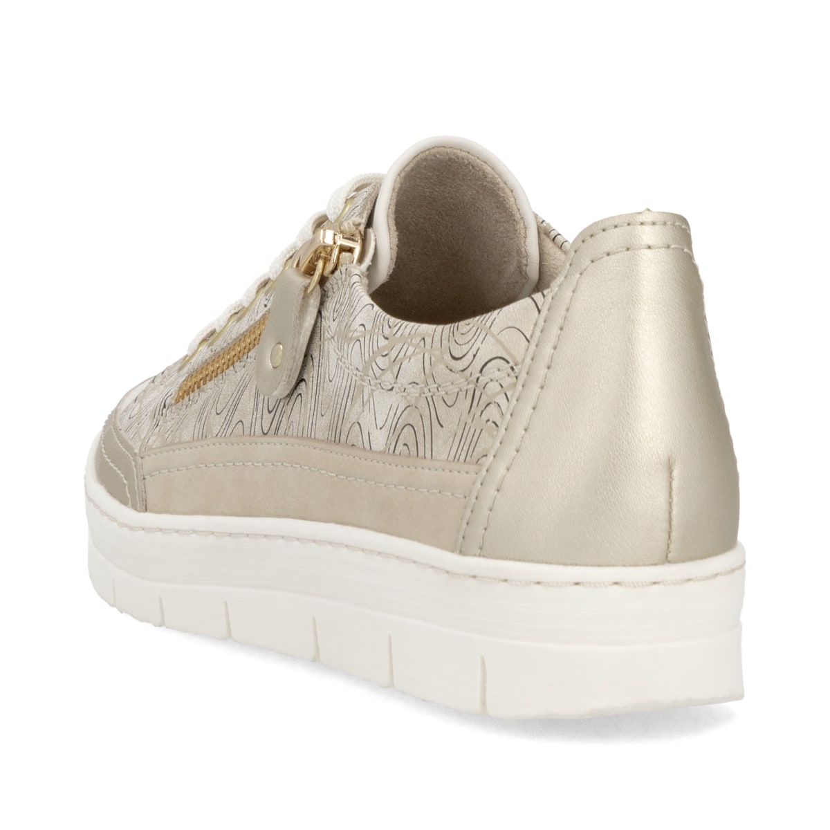 Goldene remonte Damen Sneaker Low D5826-91 mit einem Reißverschluss. Schuh von hinten.