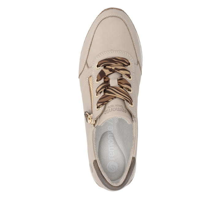 Baskets basses remonte beiges pour femmes D0H11-62 avec fermeture éclair. Chaussure vue de dessus.