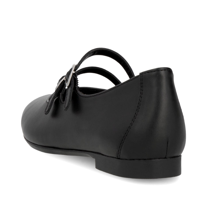 Schwarze remonte Damen Loafer D0K11-00 mit einer Schnalle. Schuh von hinten.
