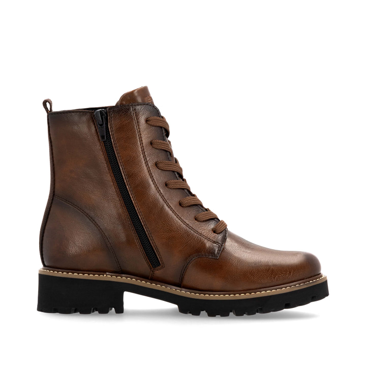 Braune remonte Damen Schnürstiefel D8661-24 mit einem Reißverschluss. Schuh Innenseite.