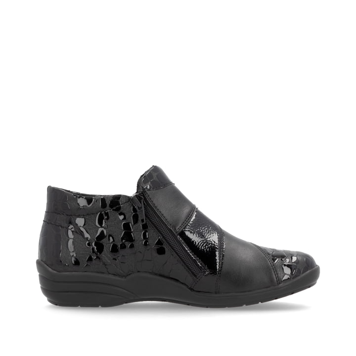 Schwarze remonte Damen Kurzstiefel R7674-04 mit einem Reißverschluss. Schuh Innenseite.