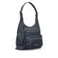Sac bandoulière remonte Q0725-14 en bleu avec un compartiment principal spacieux, fermeture éclair et deux poches extérieures. Côté gauche.