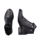 
Glanzschwarze remonte Damen Biker Boots D0F74-01 mit Schnürung und Reißverschluss. Schuhpaar von oben.