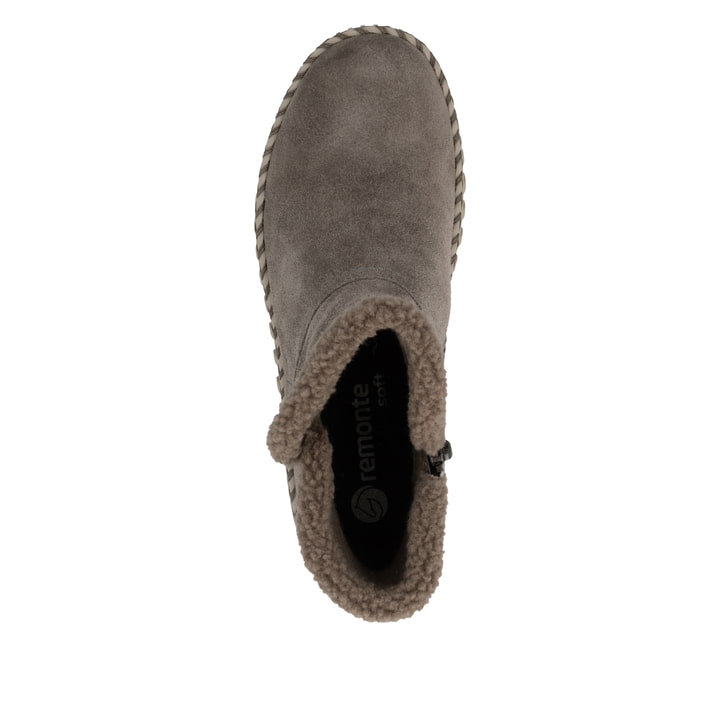 Graue remonte Damen Kurzstiefel D4A73-45 mit wasserabweisender TEX-Membran. Schuh von oben.