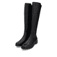 
Glanzschwarze remonte Damen Hochschaftstiefel D8371-01 mit einer Profilsohle. Schuhpaar schräg.
