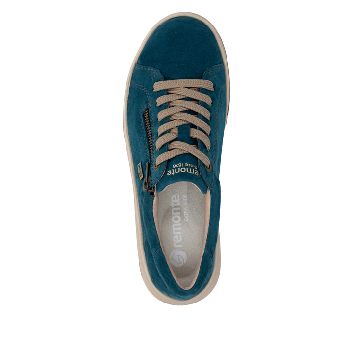 Petrolfarbene remonte Damen Schnürschuhe D3Q00-12. Schuh von oben.