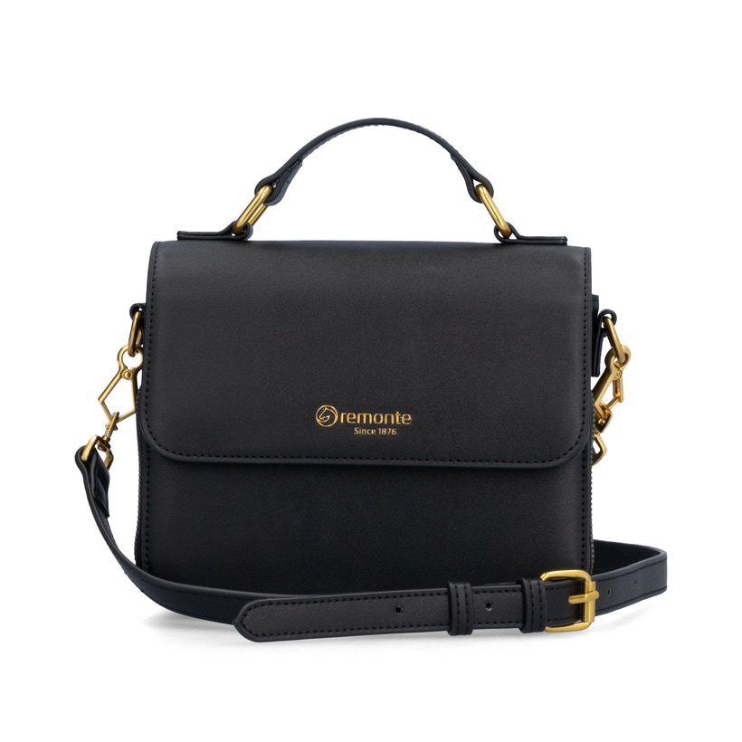 Shoppe jetzt die remonte Handtasche Q0632-00 in Schwarz mit Überschlag, Reißverschluss und Innfenfach. Vorderseite.