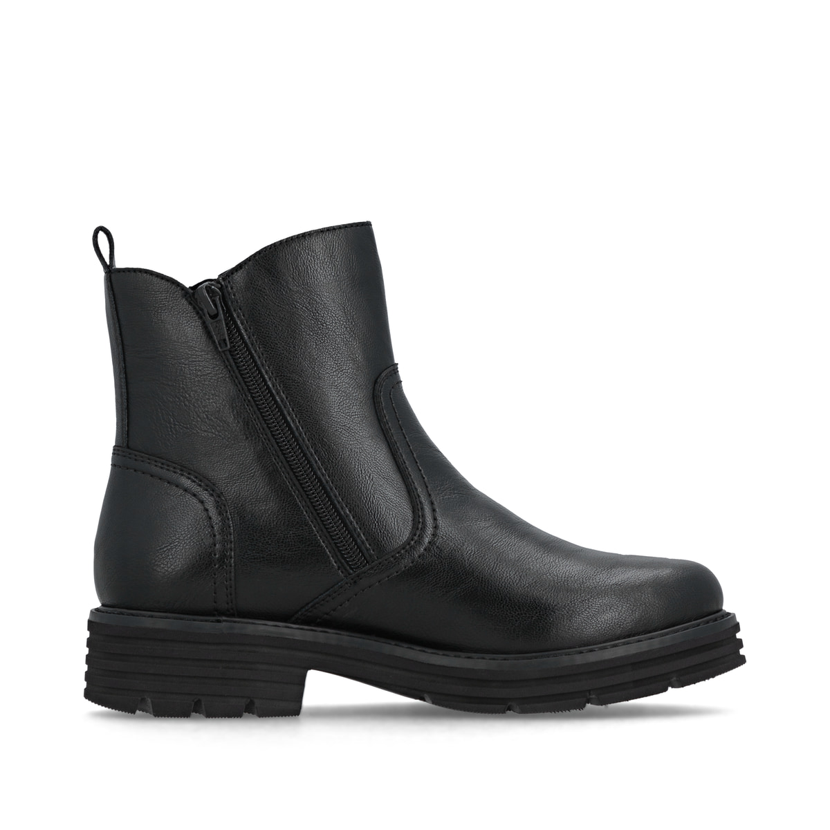 Schwarze remonte Damen Stiefeletten D3A70-00 mit einem Reißverschluss. Schuh Innenseite.