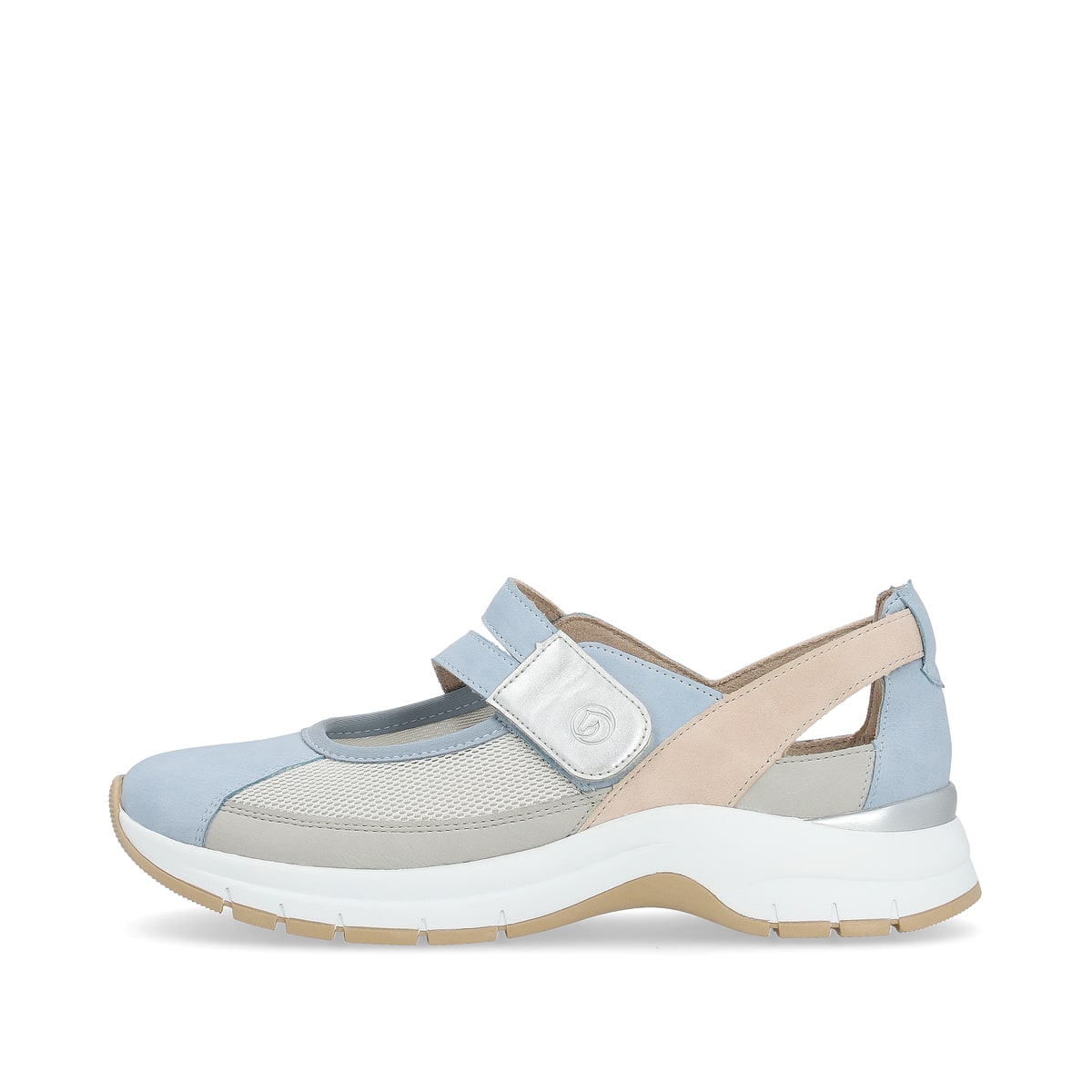 Blaue remonte Ballerinas D0G08-10 mit einem Klettverschluss sowie Extraweite H. Schuh Außenseite.